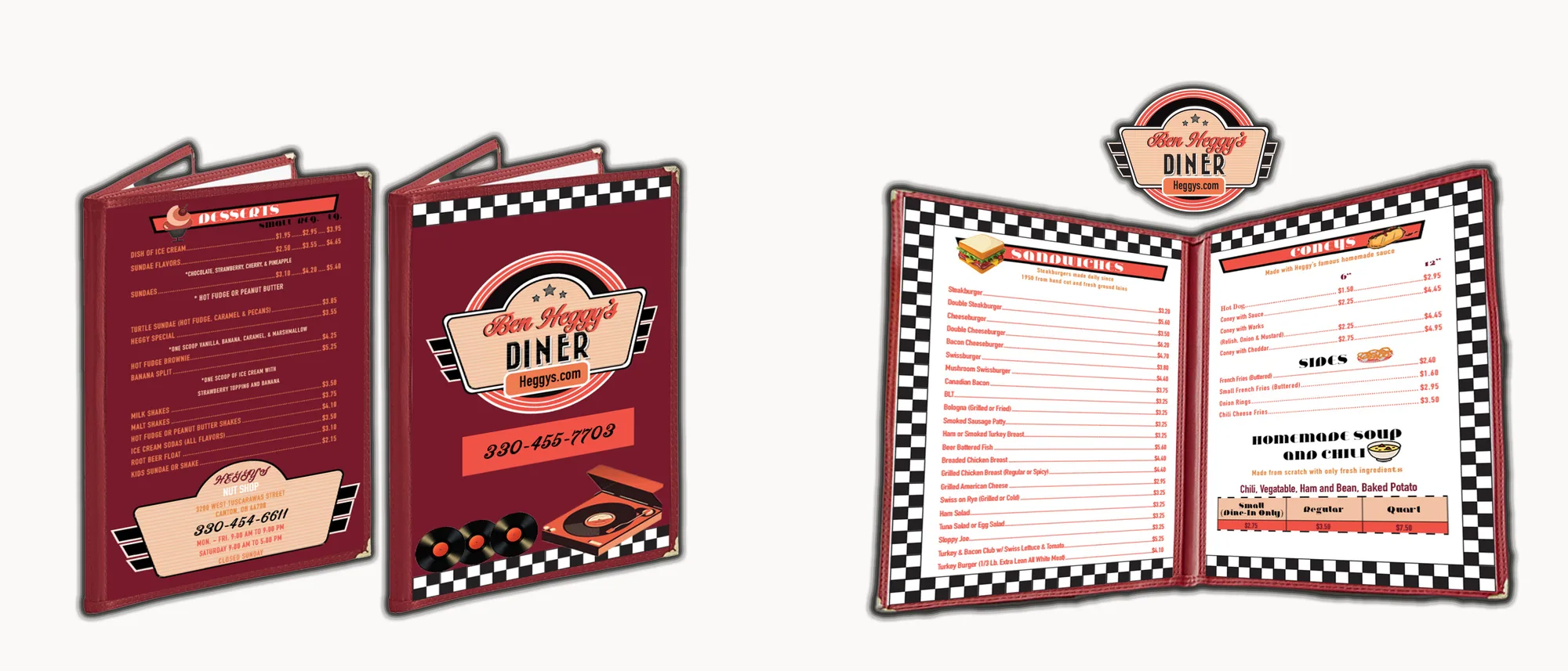 Retro diner menu layout design shown as folded printed menus