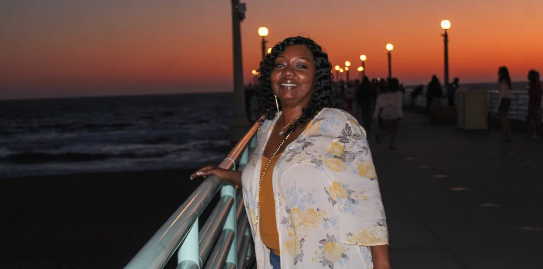 Shi'kel Fluellen photographed outdoors at sunset